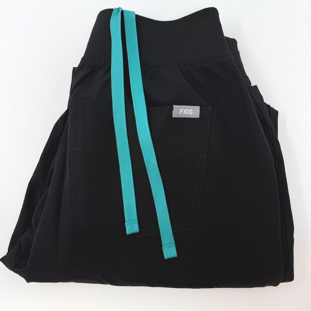 Figs set! Black Track Pants with Teal Drawstrings and Matching scrub top